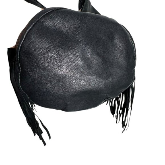 Black leather fringe crossbody handbag bag - Picture 5 of 10